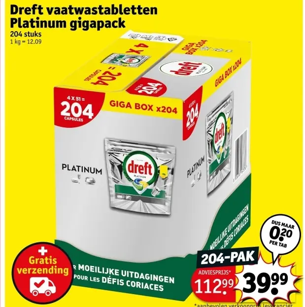 Promotie: Dreft vaatwastabletten Platinum gigapack