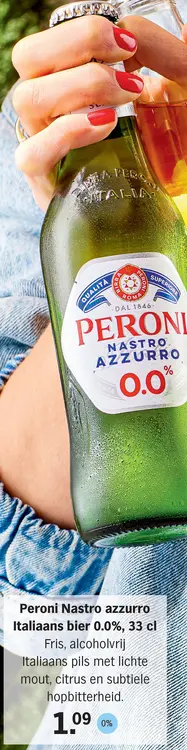 Aanbieding: Peroni Nastro azzurro Italiaans bier 0.0%, 33