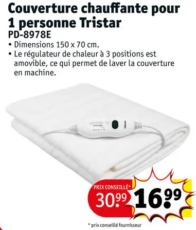 Offre: Couverture chauffante pour 1 personne