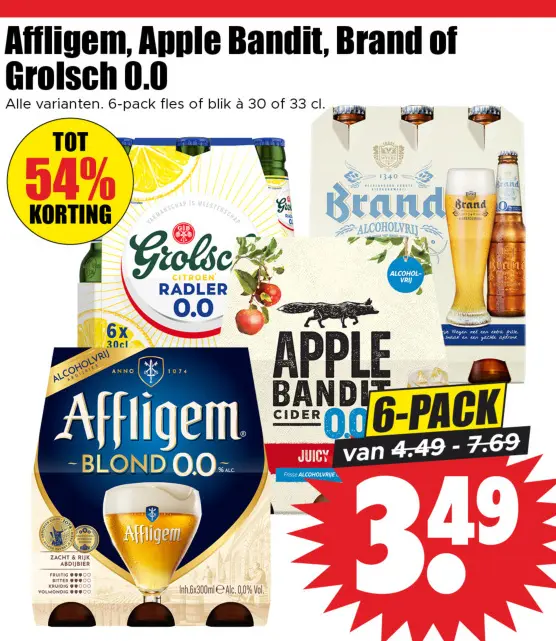 Aanbieding: Affligem, Apple Bandit, Brand of Grolsch 0.0%