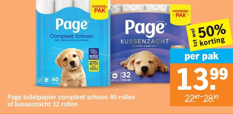 Aanbieding: Toiletpapier compleet schoon 40 rollen of kussenzacht 32 rollen