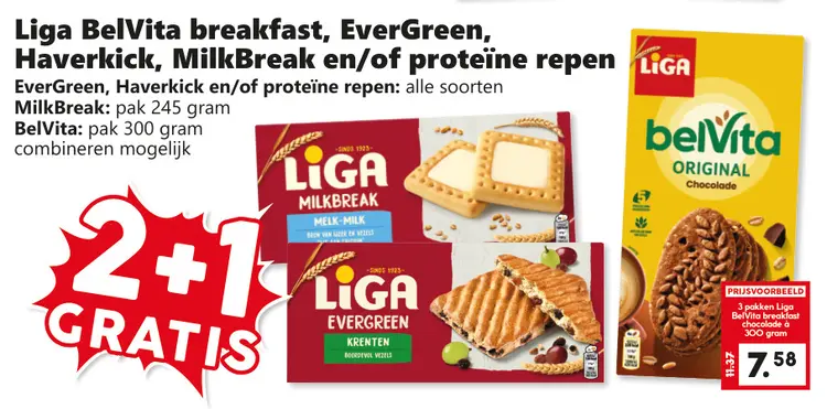 Aanbieding: BelVita breakfast, EverGreen, Haverkic, MilkBreak en/of proteïne repen