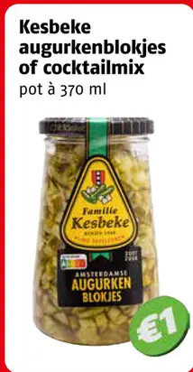 Aanbieding: Kesbeke augurkenblokjes of cocktailmix