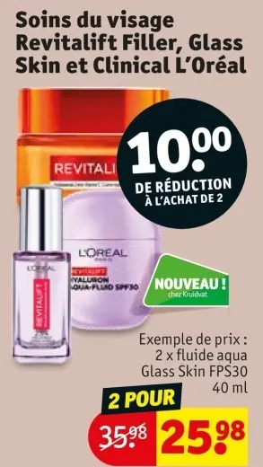 Offre: Soins du visage Revitalift Filler, Glass Skin et Clinical L'Oréal