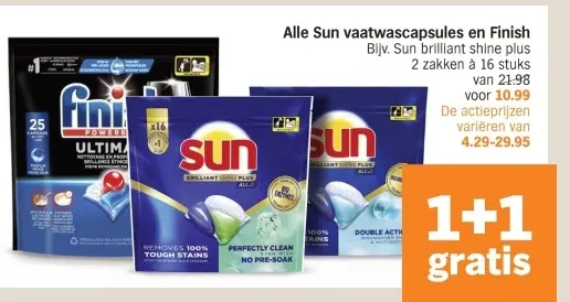Aanbieding: Sun vaatwascapsules en Finish