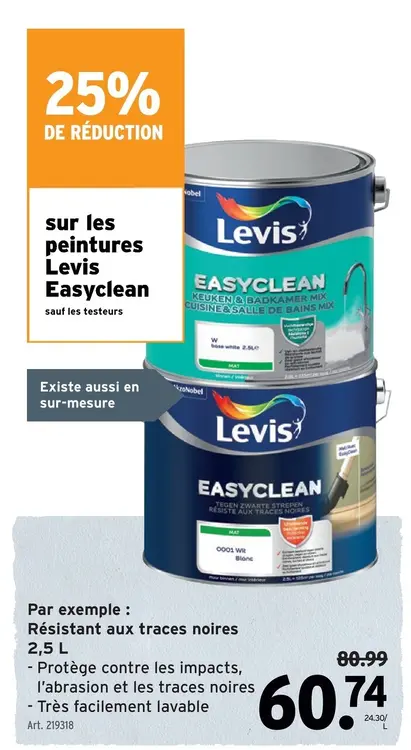 Offre: peintures Levis Easyclean