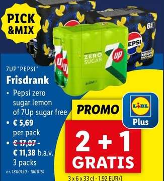 Aanbieding: 7UP PEPSI Frisdrank Pepsi zero sugar lemon