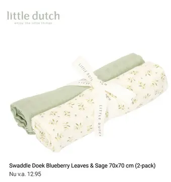 Aanbieding: Swaddle Doek Little Dutch Blueberry Leaves & Sage 70x70 2st