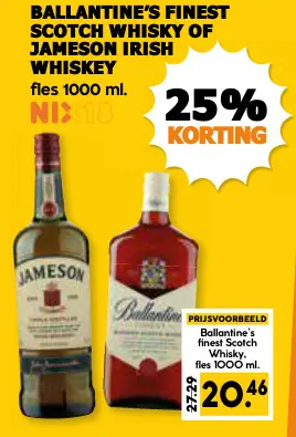Aanbieding: Ballantine's finest scotch whisky of Jameson Irish whiskey