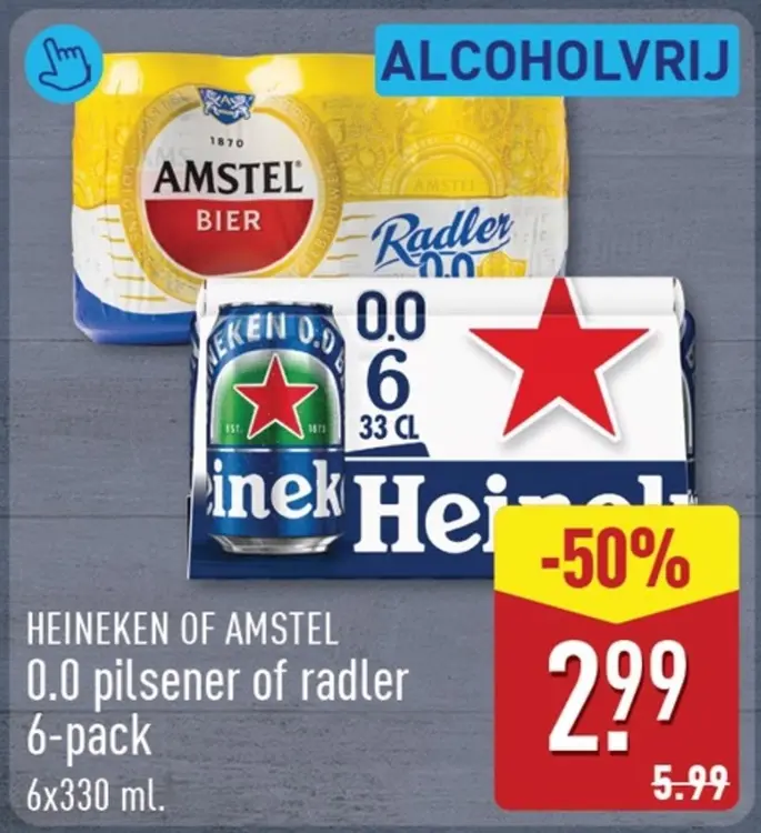 Aanbieding: Heineken of Amstel 0.0 pilsener of radler