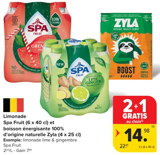 Offre: Limonade Spa Fruit et boisson énergisante 100% d'origine naturell
