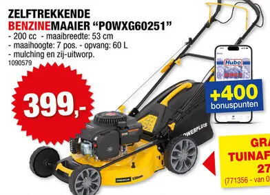 Promotie: Powerplus POWXG60251 benzine grasmaaier zelftrekkend 200cc 53cm