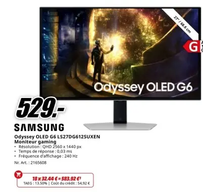 Offre: Odyssey OLED G6 LS27DG612SUXEN Moniteur gaming