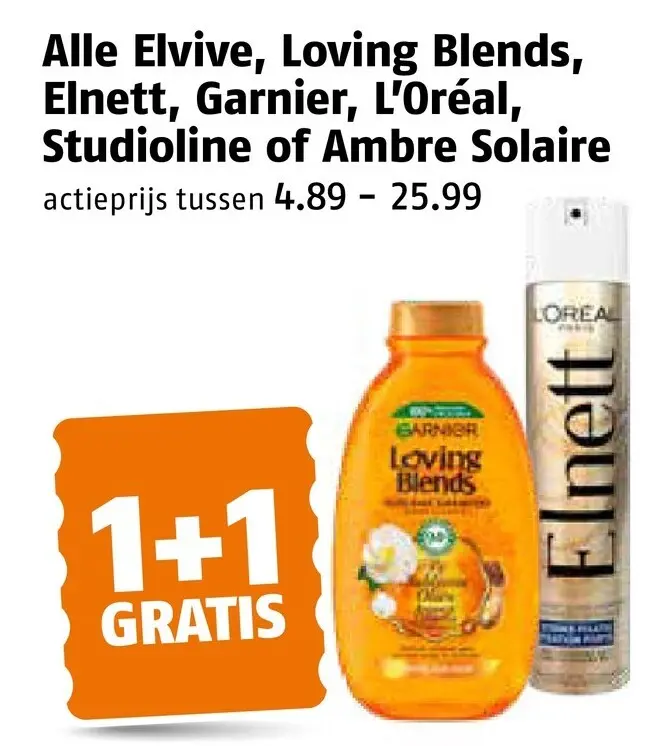 Aanbieding: Elvive, Loving Blends, Elnett, Garnier, L'Oréal, Studioline of Ambre Solaire