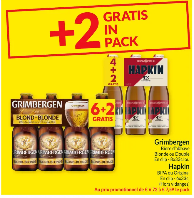 Offre: Grimbergen Bière d'abbaye Blonde ou Double 