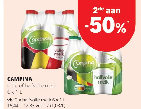Promotie: Campina volle of halfvolle melk