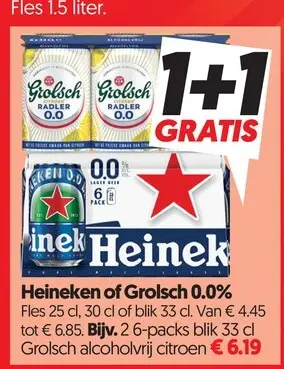 Aanbieding: Heineken of Grolsch 0.0%