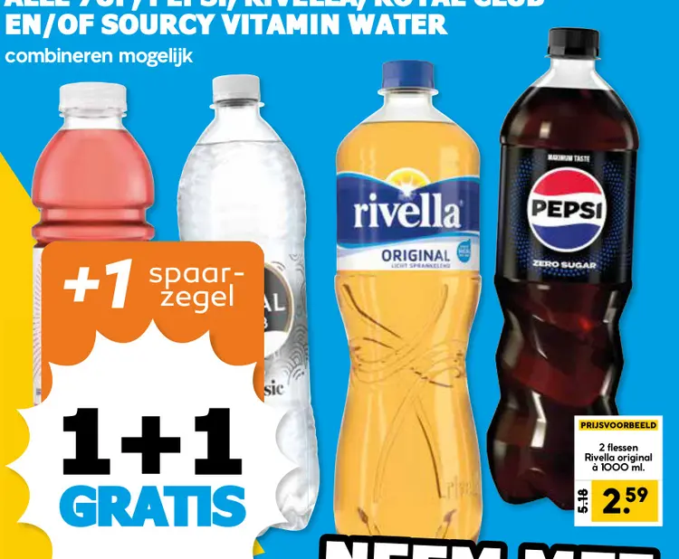 Aanbieding: Sourcy Vitamin Water, Rivella, Pepsi, Royal C