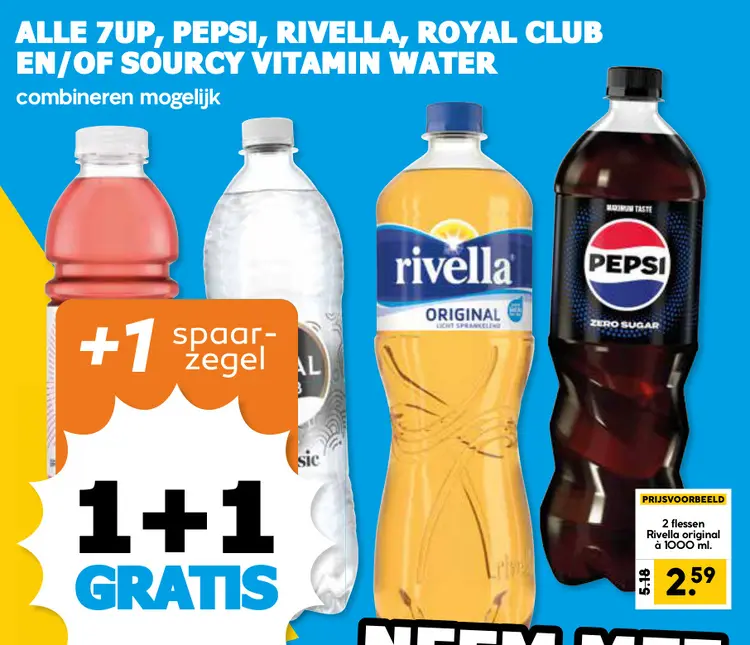 Aanbieding: Sourcy Vitamin Water, Rivella, Pepsi, Royal Club en/of sourcy vitamin water