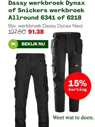 Aanbieding: werkbroek Dynax of Snickers werkbroek Allround
