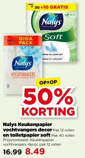 Aanbieding: Nalys Keukenpapier vochtvangers decor en toiletpapier soft