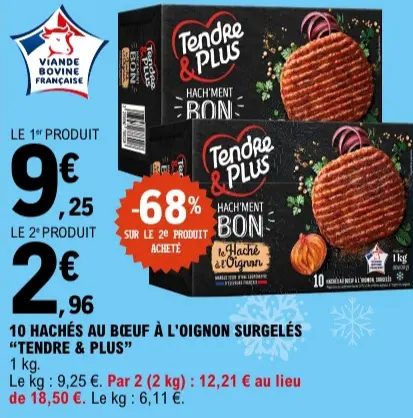 Offre: Tendre & Plus Hachés au bœuf à l'oignon surgelés