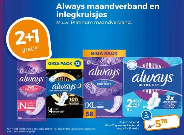 Aanbieding: Always maandverband en inlegkruisjes