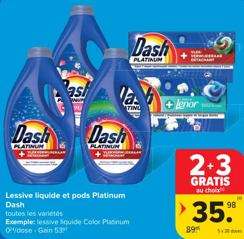 Offre: Lessive liquide et pods Platinum