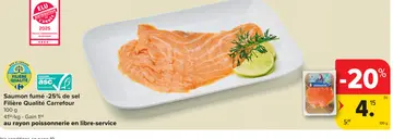 Offre: Saumon fumé -25% de sel Filière Qualité Carrefour