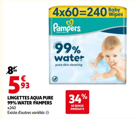 Offre: Lingettes aqua pure 99% water
