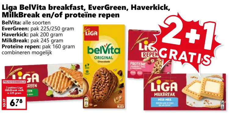 Aanbieding: BelVita breakfast, EverGreen, Haverkick, MilkBreak en/of proteïne repen