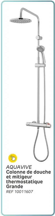 Offre: Colonne de douche aquavive - grande - argenté - économie d'eau - avec robinet thermostatique