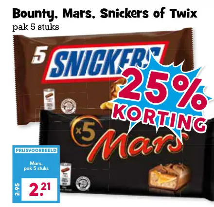 Aanbieding: Bounty, Mars, Snickers of Twix