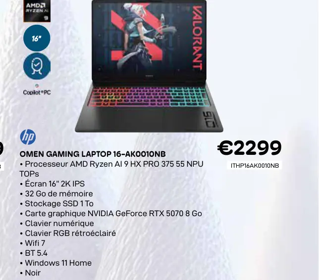 Offre: Omen gaming laptop 16-ak0010nb
