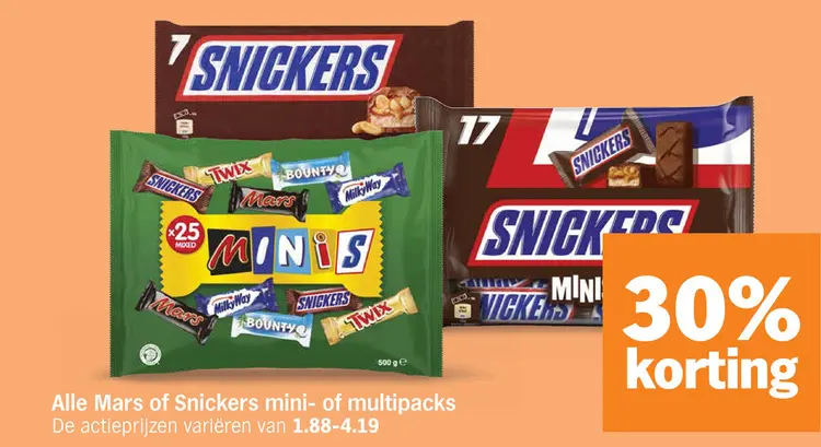 Aanbieding: Mars of Snickers mini- of multipacks