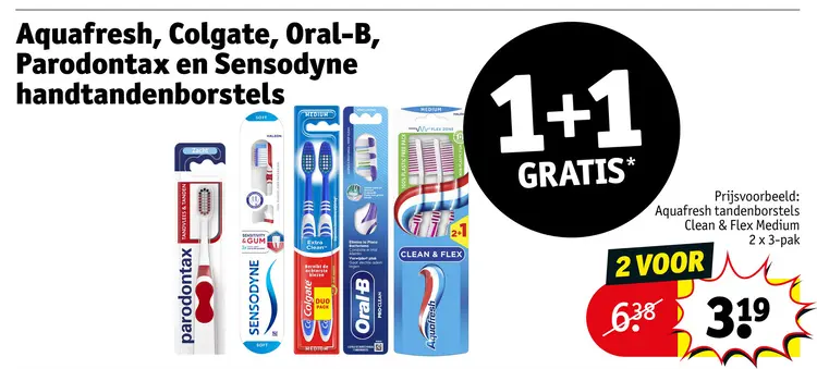 Aanbieding: Aquafresh, Colgate, Oral-B, Parodontax en Sensodyne handtandenborstels