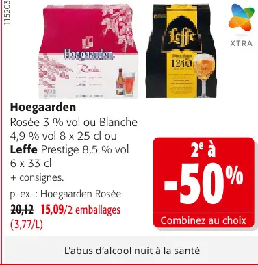 Offre: Hoegaarden Rosée ou Blanche / Leffe Prestige