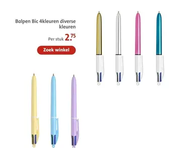 Aanbieding: Balpen Bic 4 kleuren diverse kleuren