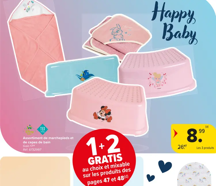 Offre: Assortiment de marchepieds et de capes de bain