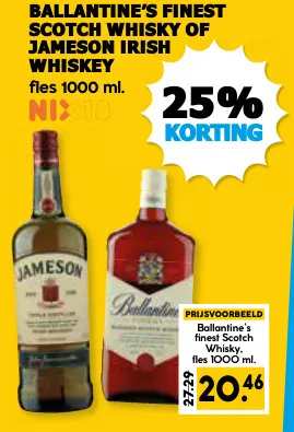 Aanbieding: Ballantine's finest scotch whisky of Jameson Irish whiskey