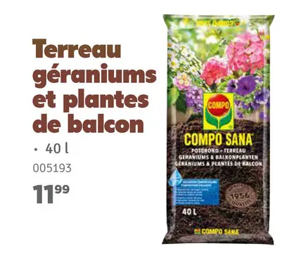 Offre: Terreau géraniums et plantes de balcon