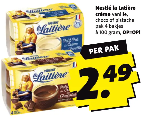 Aanbieding: La Laitière crème vanille, choco of pistache