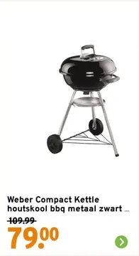 Aanbieding: Weber Compact Kettle houtskool bbq metaal zwa
