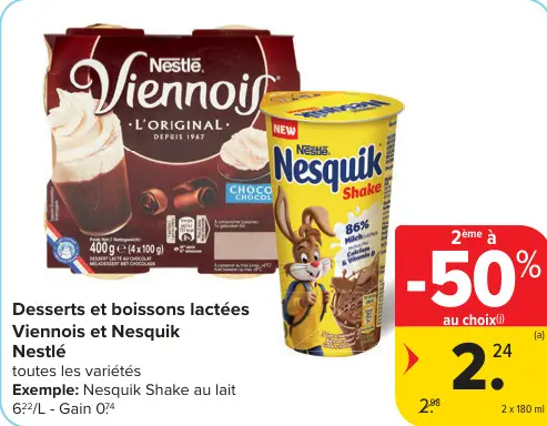 Offre: Desserts et boissons lactées Viennois et Nesquik