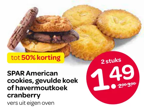 Aanbieding: American cookies, gevulde koek of havermoutkoek cranberry