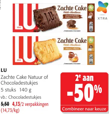 Promotie: Zachte Cake Natuur of Chocoladestukjes