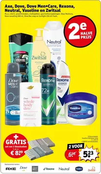 Aanbieding: Axe, Dove, Dove Men+Care, Rexona, Neutral, Vaseline en Zwitsal