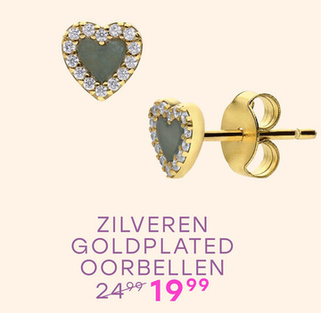 Aanbieding: Zilveren goldplated oorbellen met een hartvormige Amazonite gemstone