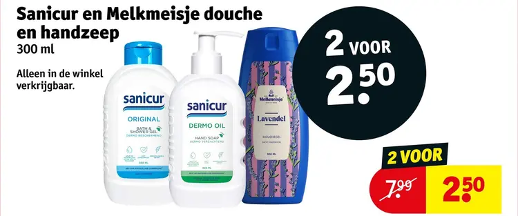 Aanbieding: Sanicur en Melkmeisje douche en handzeep