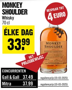 Aanbieding: Monkey Shoulder Blended Malt Whisky 70 cl